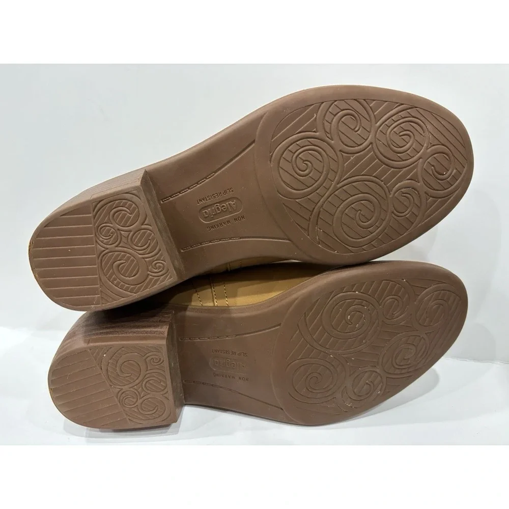 Alegria Women's Tan Leather Slip-On Ankle Booties Shoes Size 37.5 Slip Resistant
